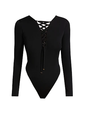 Jersey Lace-Up Long-Sleeve Bodysuit