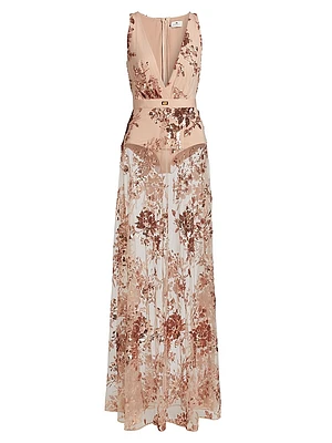 Sheer Floral Embellished Gown