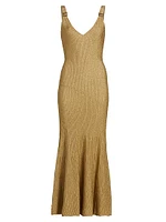 E. F. Metallic Ribbed Maxi Dress