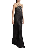 Lace Embellished Pleated Gown