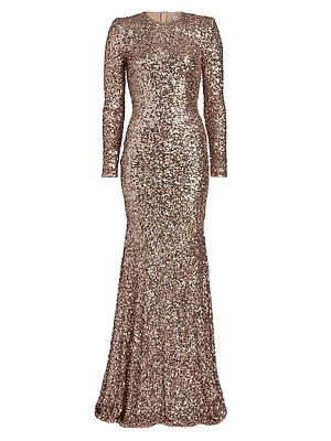 Sequined Long-Sleeve Gown