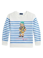 Little Boy's & Polo Bear Striped Sweatshirt
