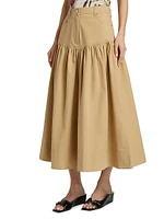 Cotton-Blend Flared Maxi Skirt