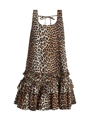 Leopard-Print Cotton Poplin U-Neck Minidress