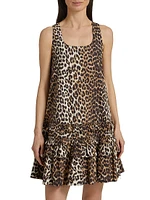 Leopard-Print Cotton Poplin U-Neck Minidress