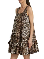 Leopard-Print Cotton Poplin U-Neck Minidress