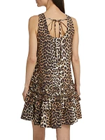 Leopard-Print Cotton Poplin U-Neck Minidress