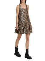 Leopard-Print Cotton Poplin U-Neck Minidress