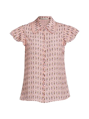 Martel Ice Cream-Print Silk Blouse