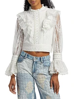 Delpha Embellished Lace Ruffle Crop Top