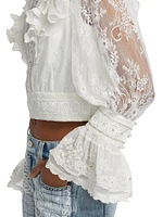Delpha Embellished Lace Ruffle Crop Top