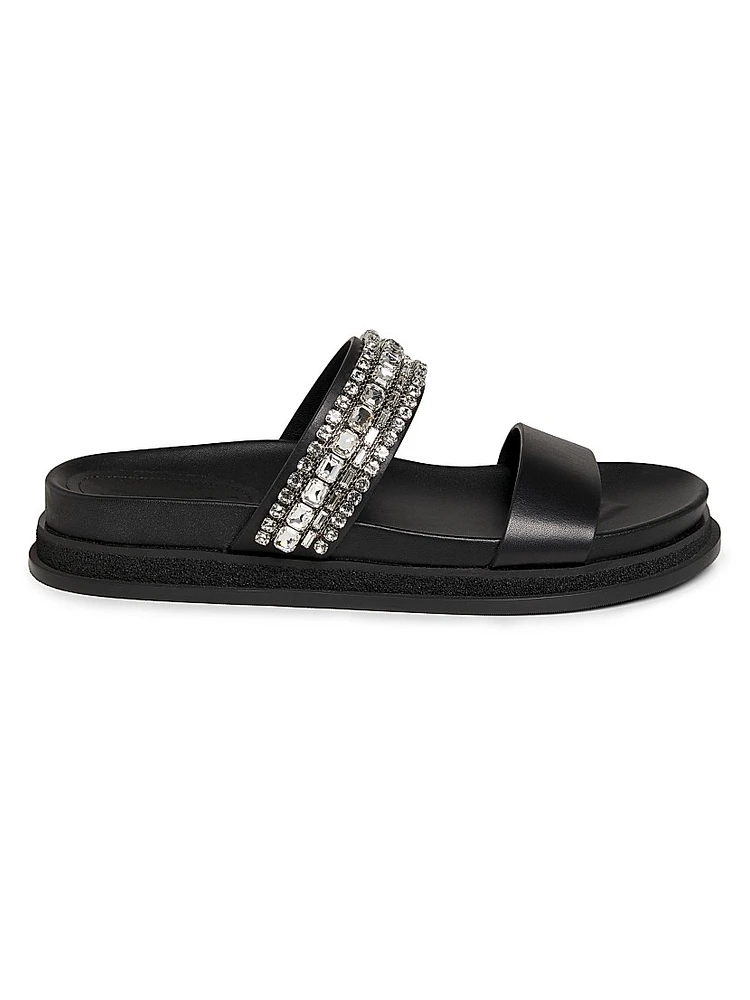 Jadi Crystal-Embellished Vacchetta Leather Slides
