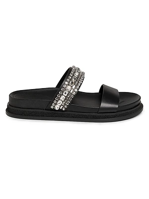 Jadi Crystal-Embellished Vacchetta Leather Slides