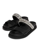 Jadi Crystal-Embellished Vacchetta Leather Slides