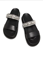 Jadi Crystal-Embellished Vacchetta Leather Slides