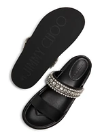 Jadi Crystal-Embellished Vacchetta Leather Slides
