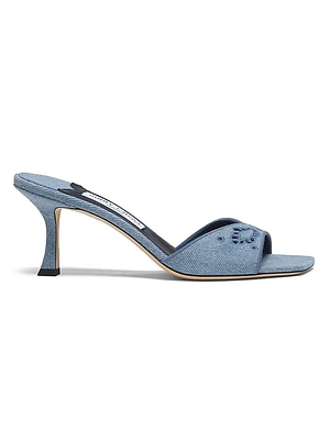 Skye 70MM Embroidered Denim Sandals