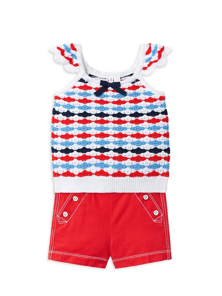 Little Girl's & Americana Crochet Top Canvas Shorts Set