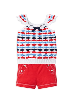 Little Girl's & Americana Crochet Top Canvas Shorts Set
