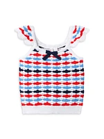 Little Girl's & Americana Crochet Top Canvas Shorts Set