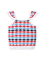 Little Girl's & Americana Crochet Top Canvas Shorts Set
