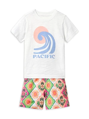 Little Boy's & Pacific T-Shirt Tile Swim Shorts Set