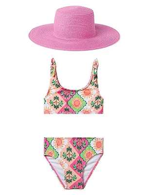 Little Girl's & Tile Swimsuit Hat Set