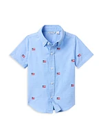 Little Boy's & Embroidered Flag Shorts Set