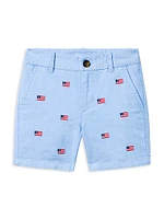 Little Boy's & Embroidered Flag Shorts Set