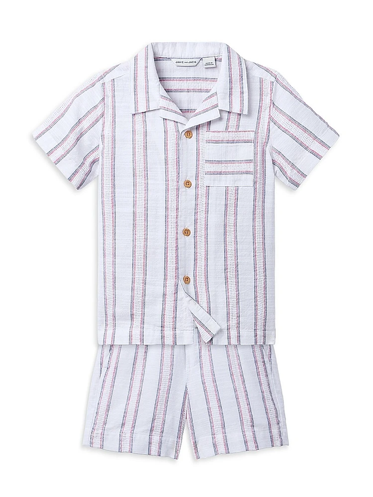 Little Boy's & Jacquard Striped Shirt Shorts Set