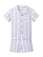 Little Boy's & Jacquard Striped Shirt Shorts Set