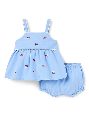 Baby Girl's Embroidered Flag Dress & Bloomers Set