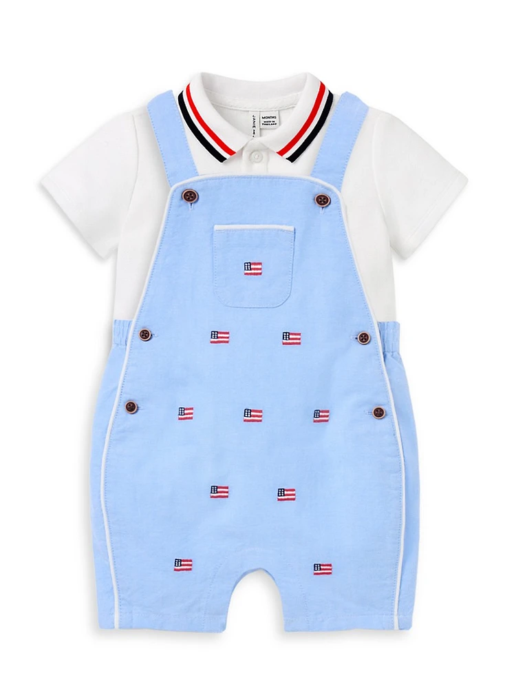 Baby Boy's Embroidered Flag Overall Set