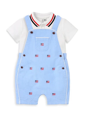 Baby Boy's Embroidered Flag Overall Set