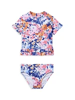 Little Girl's & Ruffle Rashguard, Swimsuit, Hat Set