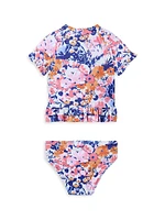 Little Girl's & Ruffle Rashguard, Swimsuit, Hat Set