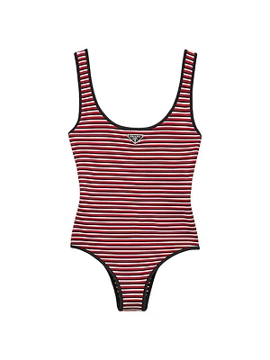 Striped Interlock Jersey One-Piece Swimsuit