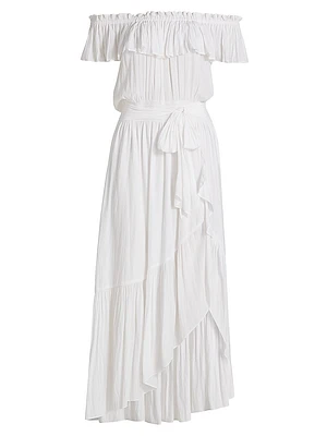 Gloria Off-The-Shoulder Tie-Waist Midi-Dress