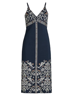 Constanza Embroidered Stretch-Cotton Midi-Dress