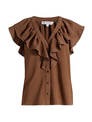 Stitch Cap-Sleeve Lettie Ruffled Blouse