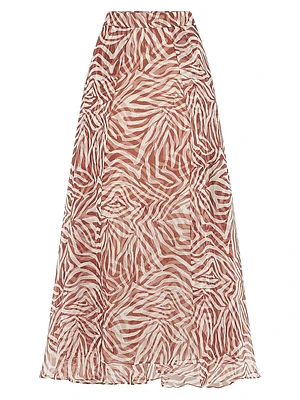 Silk Ethnic Print Organza Paneled Circle Skirt