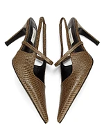 90MM Lizard-Embossed Leather Slingback Pumps