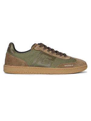 Swan Logo Canvas & Suede Low-Top Sneakers