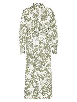 Cotton Herbarium Print Poplin Belted Shirt Dress