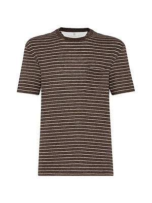 Striped Linen Stretch Jersey Crewneck T-Shirt