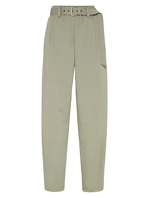 Stretch Cotton Gabardine Baggy Belted Pull-On Trousers