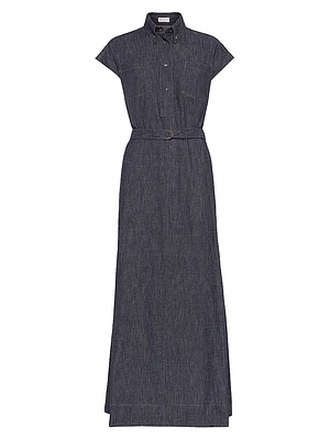 Belted Shirt Dress with Precious Collar Details