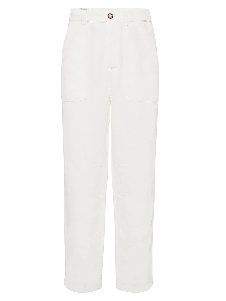 Garment Dyed Relaxed Fit Trousers Linen Gabardine