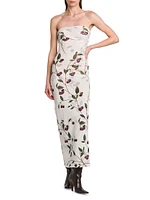 Cherry Ruched Strapless Maxi Dress