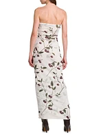 Cherry Ruched Strapless Maxi Dress